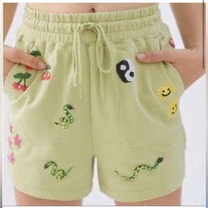 NWOT Urban Outfitters Coney Island picnic doodle knit hippie green shorts size M